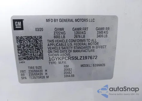 2020 Cadillac Xt6 Fwd Premium Luxury z USA, uszkodzony, nr VIN 1GYKPCRS5LZ197672